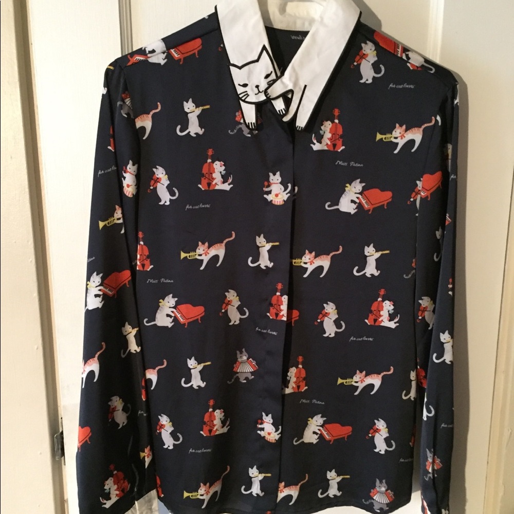 Cat/musician button up with cat collar